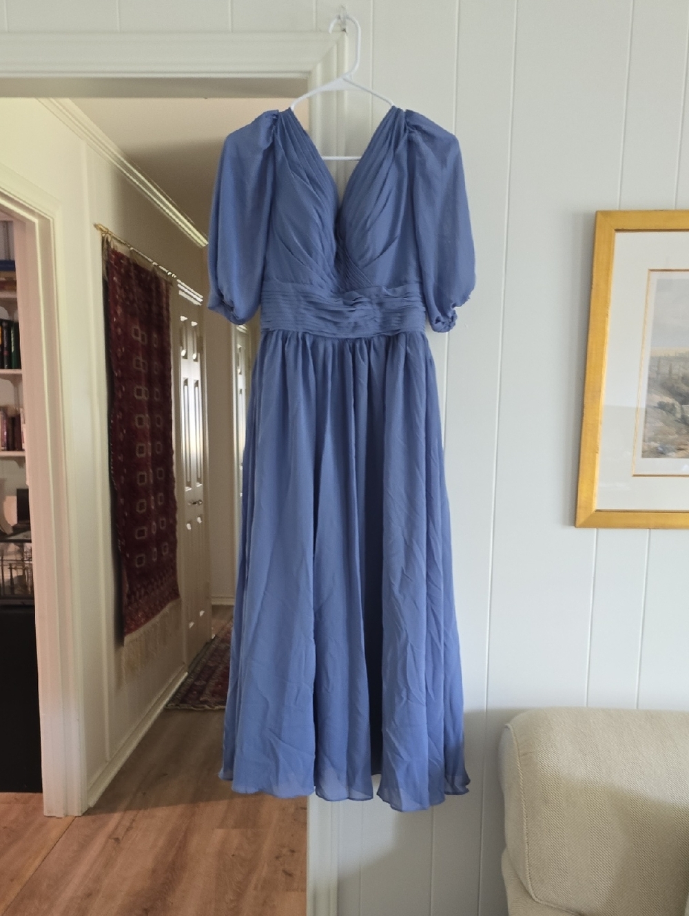 Dusty Blue Maxi Dress with Puff Sleeves